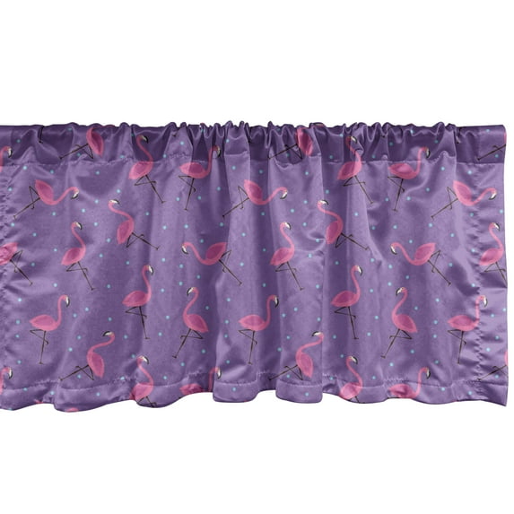 Ambesonne Flamingo Window Valance, Dots Birds Girls, 54" X 18", Violet Pink Pale Blue