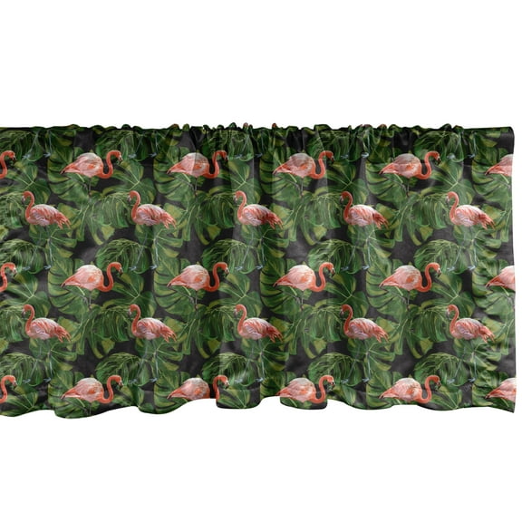 Ambesonne Flamingo Window Valance, Exotic Bird and Monstera, 54" X 18", Charcoal Grey Dark Salmon