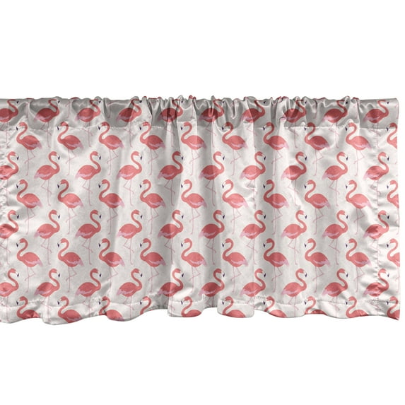 Ambesonne Flamingo Window Valance, Exotic Fantasy Fauna, 54" X 18", Beige Dark Coral Purple
