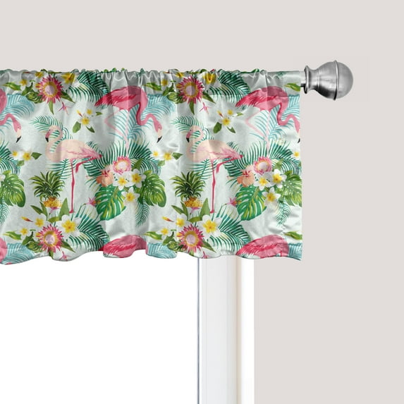 Ambesonne Flamingo Window Valance, Fresh Exotic Jungle, 42" x 12", Multicolor