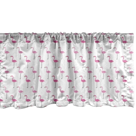 Ambesonne Flamingo Window Valance, Minimal Exotic Birds Motif, 42" x 18", Pink and White