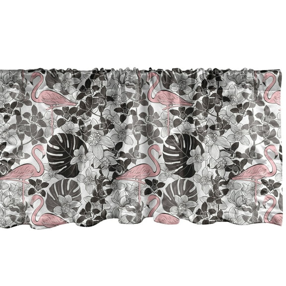 Ambesonne Flamingo Window Valance, Orchid Palm, 42" x 12", Coral Black Grey
