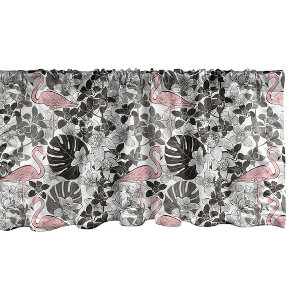 Ambesonne Flamingo Window Valance, Orchid Palm, 42" x 12", Coral Black Grey