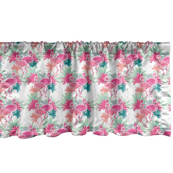 Ambesonne Flamingo Window Valance, Palm Trees Pink Birds Art, 42" x 12", Pink Multicolor