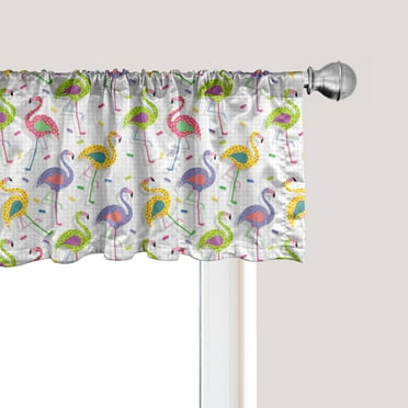 Ambesonne Flamingo Window Valance, Retro Colorful Pattern, 54" X 18", Multicolor