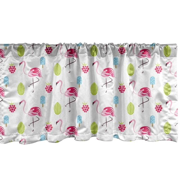 Ambesonne Flamingo Window Valance, Summer Ice Cream Berry, 42" x 12", Multicolor