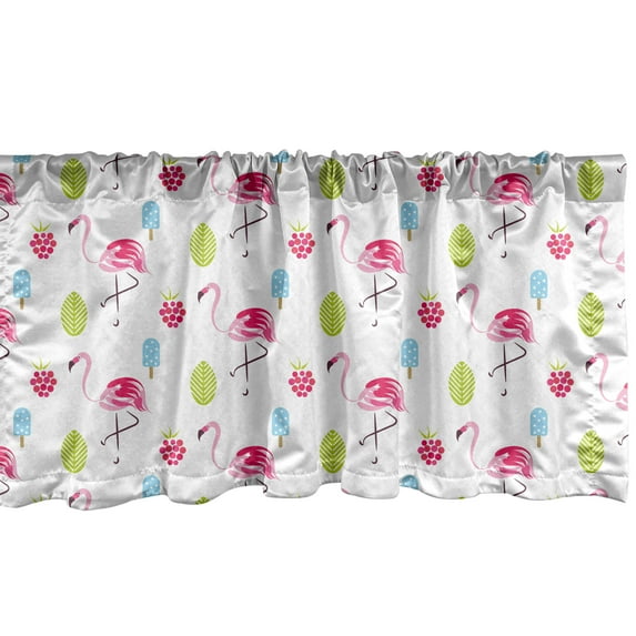Ambesonne Flamingo Window Valance, Summer Ice Cream Berry, 42" x 18", Multicolor