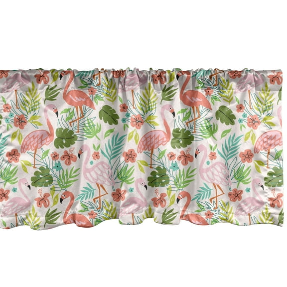 Ambesonne Flamingo Window Valance, Tropic Birds Exotic Garden, 42" x 12", Multicolor