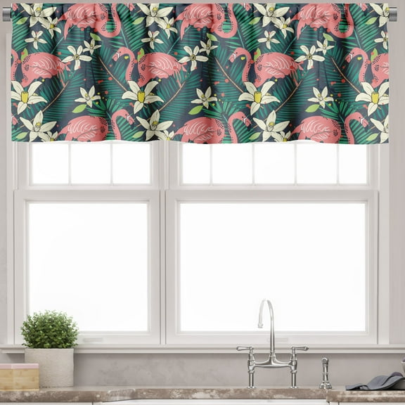 Ambesonne Flamingo Window Valance, Tropic Nature Wildlife, 54" X 18", Multicolor
