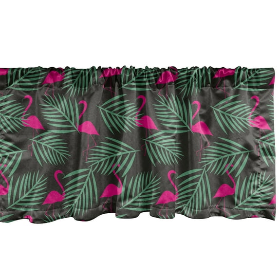 Ambesonne Flamingo Window Valance, Zoo Animals in Pink, 54" X 12", Hot Pink Green Black