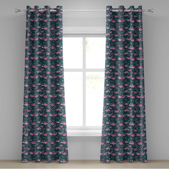 Ambesonne Flamingos Grommet Curtain, Exotic Bird Pattern, 50" x 108", Dark Green Pale Pink
