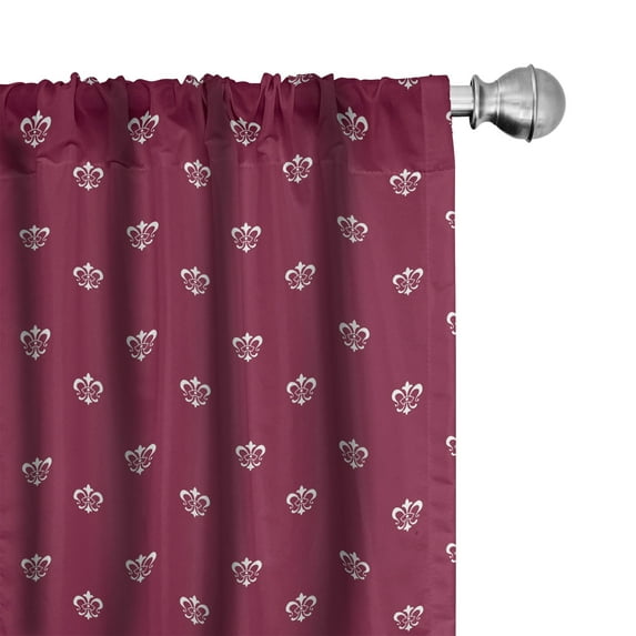 Ambesonne Fleur De Lis Window Curtains, Noble Medieval Pattern, Each 28" W x 84" L, Dark Magenta White
