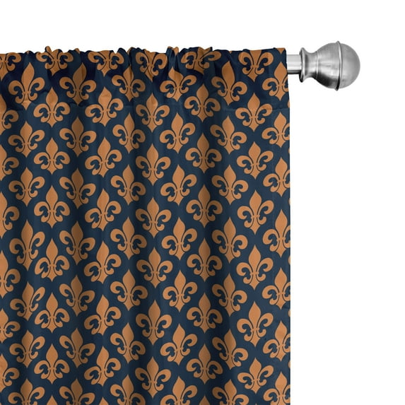 Ambesonne Fleur De Lis Window Curtains, Orange Heraldic, Each 28" W x 95" L, Indigo Orange