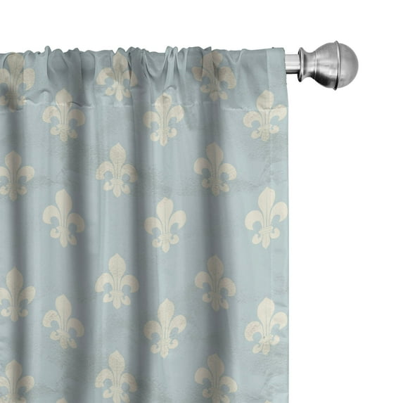 Ambesonne Fleur De Lis Window Curtains, Vintage Grungy Pattern, Each 28" W x 63" L, Pale Blue and Cream
