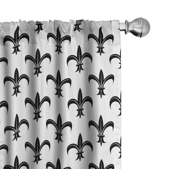 Ambesonne Fleur De Lis Curtains, Black Royal Lily, Pair of 28"x95", Black White