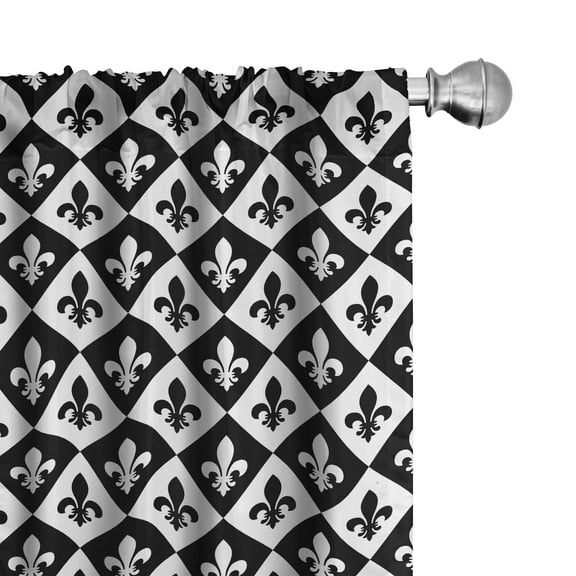 Ambesonne Fleur De Lis Curtains, Checkerboard Logo, Pair of 28"x84", Black White