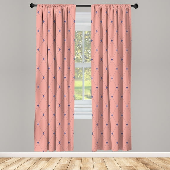 Ambesonne Fleur De Lis Curtains, Damask Pattern Vintage, Pair of 28"x63", Coral Violet