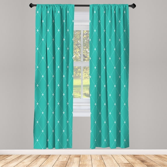 Ambesonne Fleur De Lis Curtains, Damask Pattern Vintage, Pair of 28"x63", Dark Seafoam