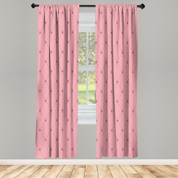Ambesonne Fleur De Lis Curtains, Damask Pattern Vintage, Pair of 28"x63", Pale Pink