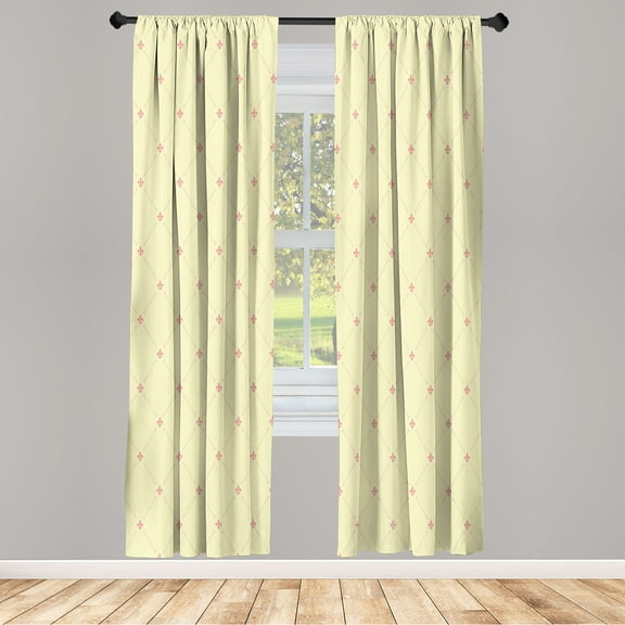 Ambesonne Fleur De Lis Curtains, Damask Pattern Vintage, Pair of 28"x63", Pale Yellow