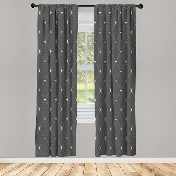 Ambesonne Fleur De Lis Curtains, Damask Pattern Vintage, Pair of 28"x84", Charcoal Grey