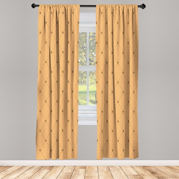 Ambesonne Fleur De Lis Curtains, Damask Pattern Vintage, Pair of 28"x84", Dark Peach