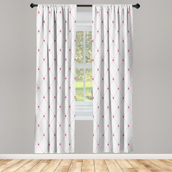 Ambesonne Fleur De Lis Curtains, Damask Pattern Vintage, Pair of 28"x84", Hot Pink