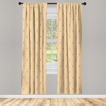 Ambesonne Fleur De Lis Curtains, Damask Pattern Vintage, Pair of 28"x84", Peach Pink