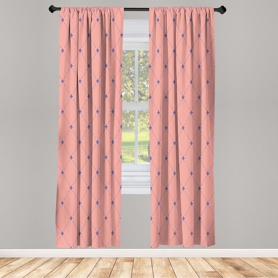 Ambesonne Fleur De Lis Curtains, Damask Pattern Vintage, Pair of 28"x95", Coral Violet