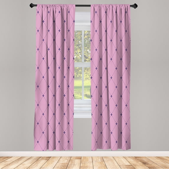 Ambesonne Fleur De Lis Curtains, Damask Pattern Vintage, Pair of 28"x95", Pale Fuchsia