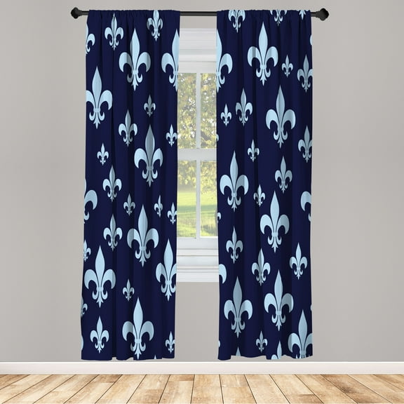 Ambesonne Fleur De Lis Curtains, Lily Pattern Classic, Pair of 28"x63", Navy Blue