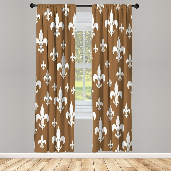 Ambesonne Fleur De Lis Curtains, Lily Pattern Classic, Pair of 28"x84", Caramel White