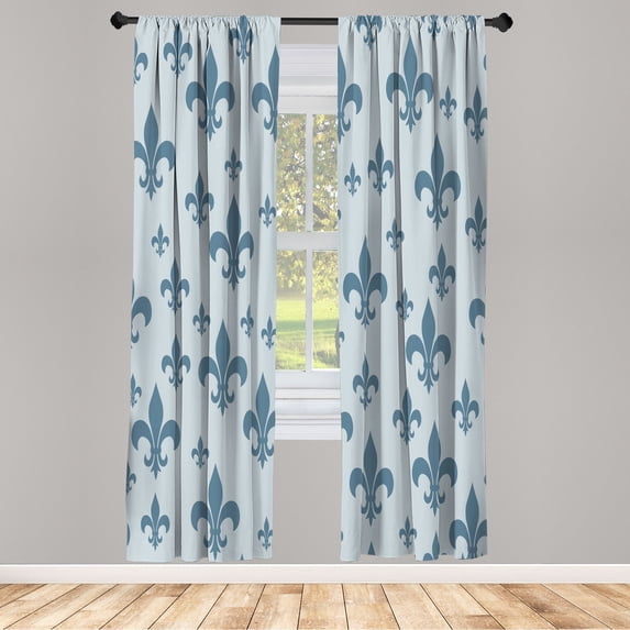 Ambesonne Fleur De Lis Curtains, Lily Pattern Retro Art, Pair of 28"x63", Blue Grey