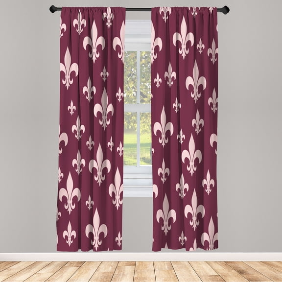Ambesonne Fleur De Lis Curtains, Lily Pattern Retro Art, Pair of 28"x63", Dark Magenta