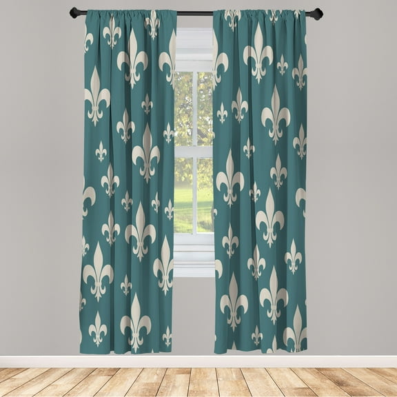 Ambesonne Fleur De Lis Curtains, Lily Pattern Retro Art, Pair of 28"x63", Dark Teal
