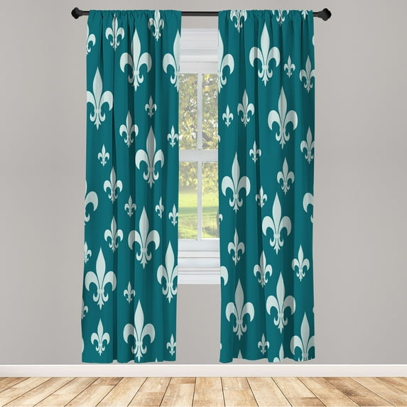 Ambesonne Fleur De Lis Curtains, Lily Pattern Retro Art, Pair of 28"x63", Dark Turquoise