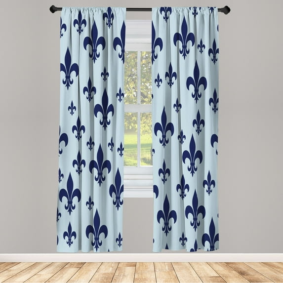 Ambesonne Fleur De Lis Curtains, Lily Pattern Retro Art, Pair of 28"x63", Sea Blue