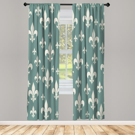 Ambesonne Fleur De Lis Curtains, Lily Pattern Retro Art, Pair of 28"x84", Cadet Blue