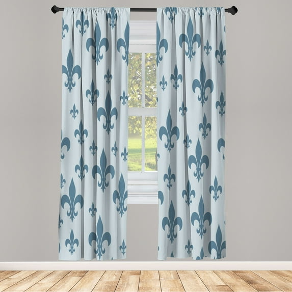 Ambesonne Fleur De Lis Curtains, Lily Pattern Retro Art, Pair of 28"x95", Blue Grey