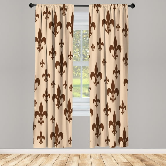 Ambesonne Fleur De Lis Curtains, Lily Pattern Retro Art, Pair of 28"x95", Caramel Peach