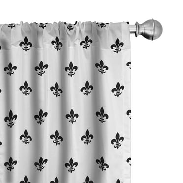 Ambesonne Fleur De Lis Curtains, Pointed Leaves, Pair of 28"x63", Black White