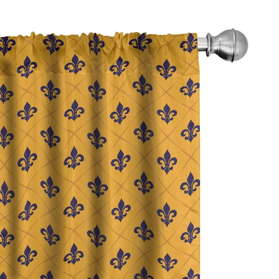 Ambesonne Fleur De Lis Curtains, Retro Checkered, Pair of 28"x63", Marigold Purple