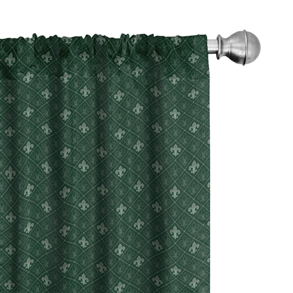 Ambesonne Fleur De Lis Curtains, Royal Floral Forms, Pair of 28"x95", Hunter and Sage Green