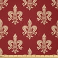 thumbnail image 1 of Ambesonne Fleur De Lis Fabric by the Yard Microfiber, Vintage Swirling Deco, 5 Yards, Peach and Vermilion, 1 of 4