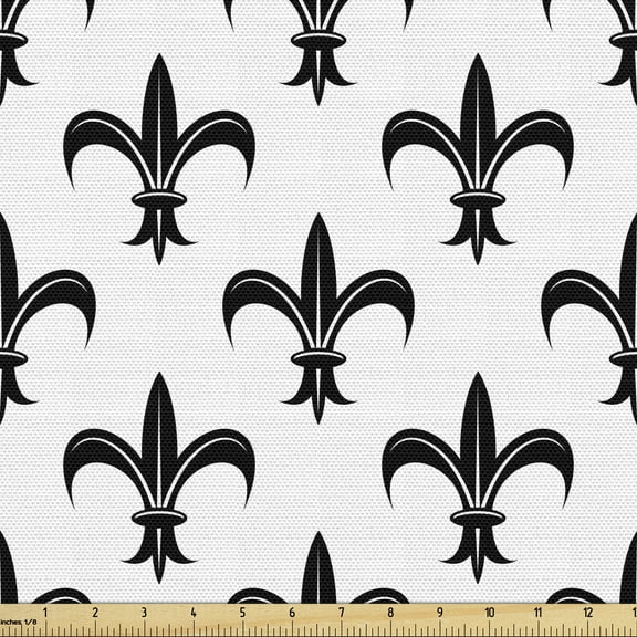 Ambesonne Fleur De Lis Fabric by the Yard Upholstery, Black Royal Lily, 5 Yards, Black White