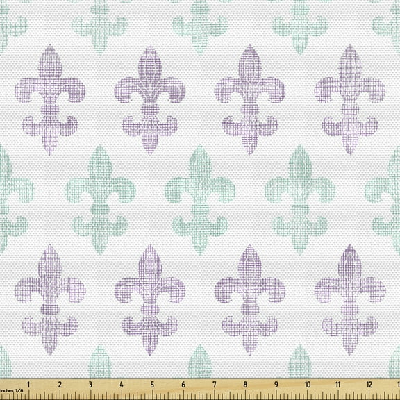 Ambesonne Fleur De Lis Fabric by the Yard Upholstery, Grunge Pastel Look, 1 Yard, Mint Green Lilac White