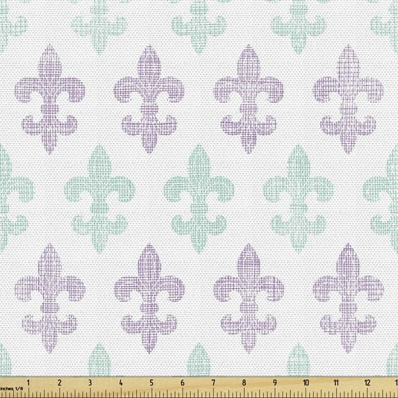 Ambesonne Fleur De Lis Fabric by the Yard Upholstery, Grunge Pastel Look, 1 Yard, Mint Green Lilac White