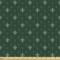 Ambesonne Fleur De Lis Fabric by the Yard Upholstery, Royal Floral Forms, 3 Yards, Hunter and Sage Green