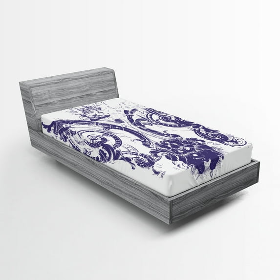 Ambesonne Fleur De Lis Fitted Sheet, Grunge Lily Flag, Twin Size, Purple White