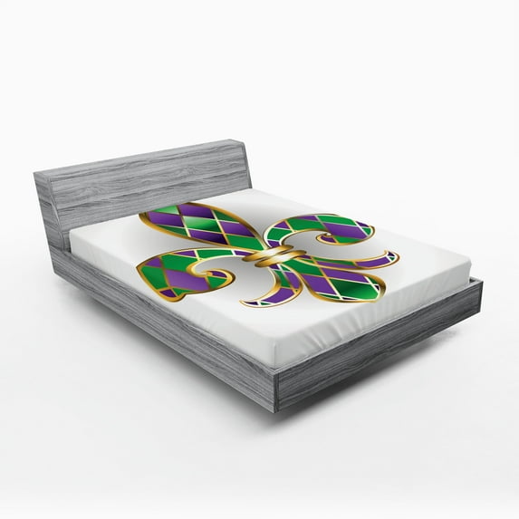Ambesonne Fleur De Lis Fitted Sheet, Lily Royalty, Full Size, Purple Green